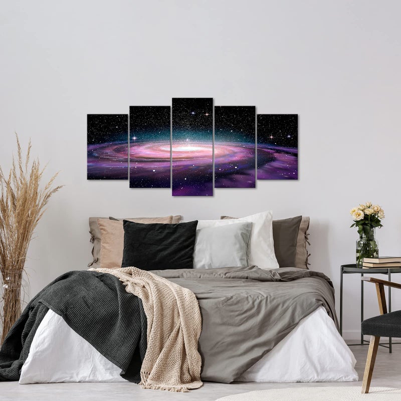Visual Art Decor 5 piece Canvas Wall Art Starry Galaxy Universe Space Picture Prints Home Office Living Room Wall Decoration Framed Artwork for Walls (50inch width x 24inch height) - Image 2